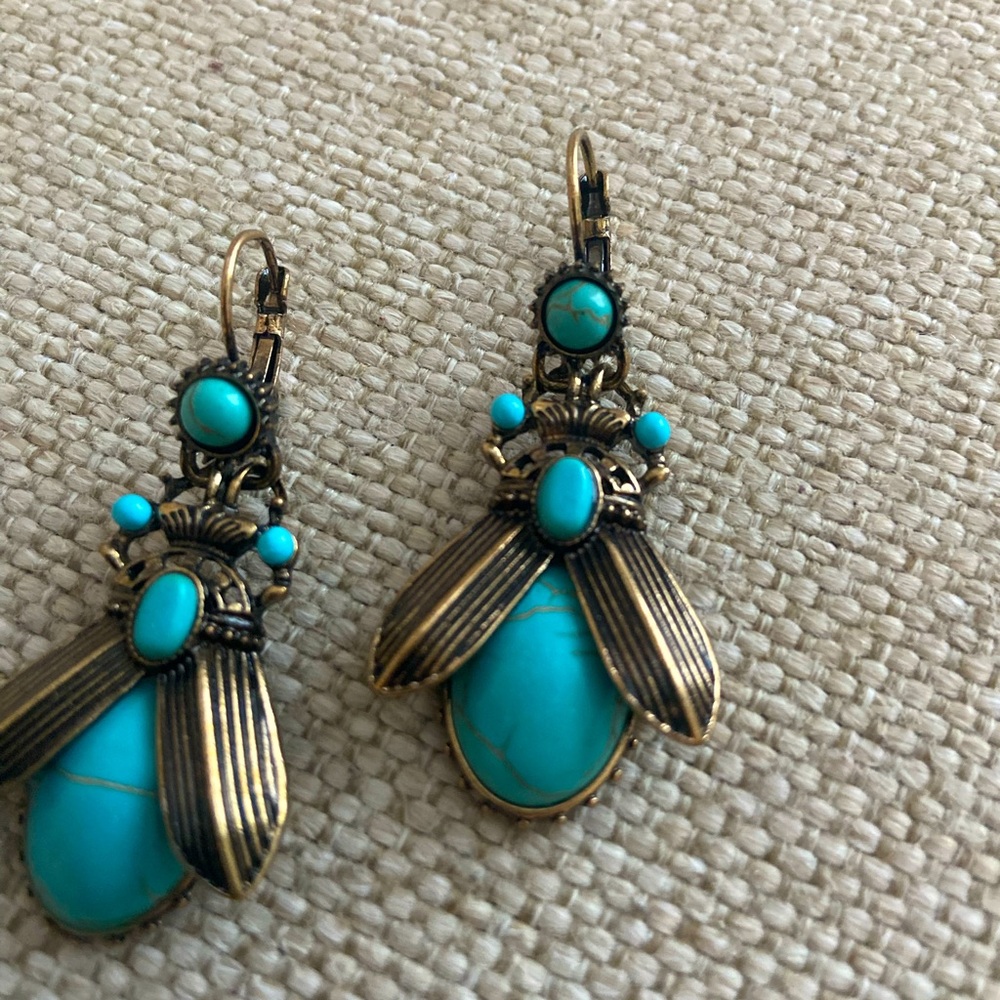 Turquoise Scarab Drop Earrings - Picture 2 of 7